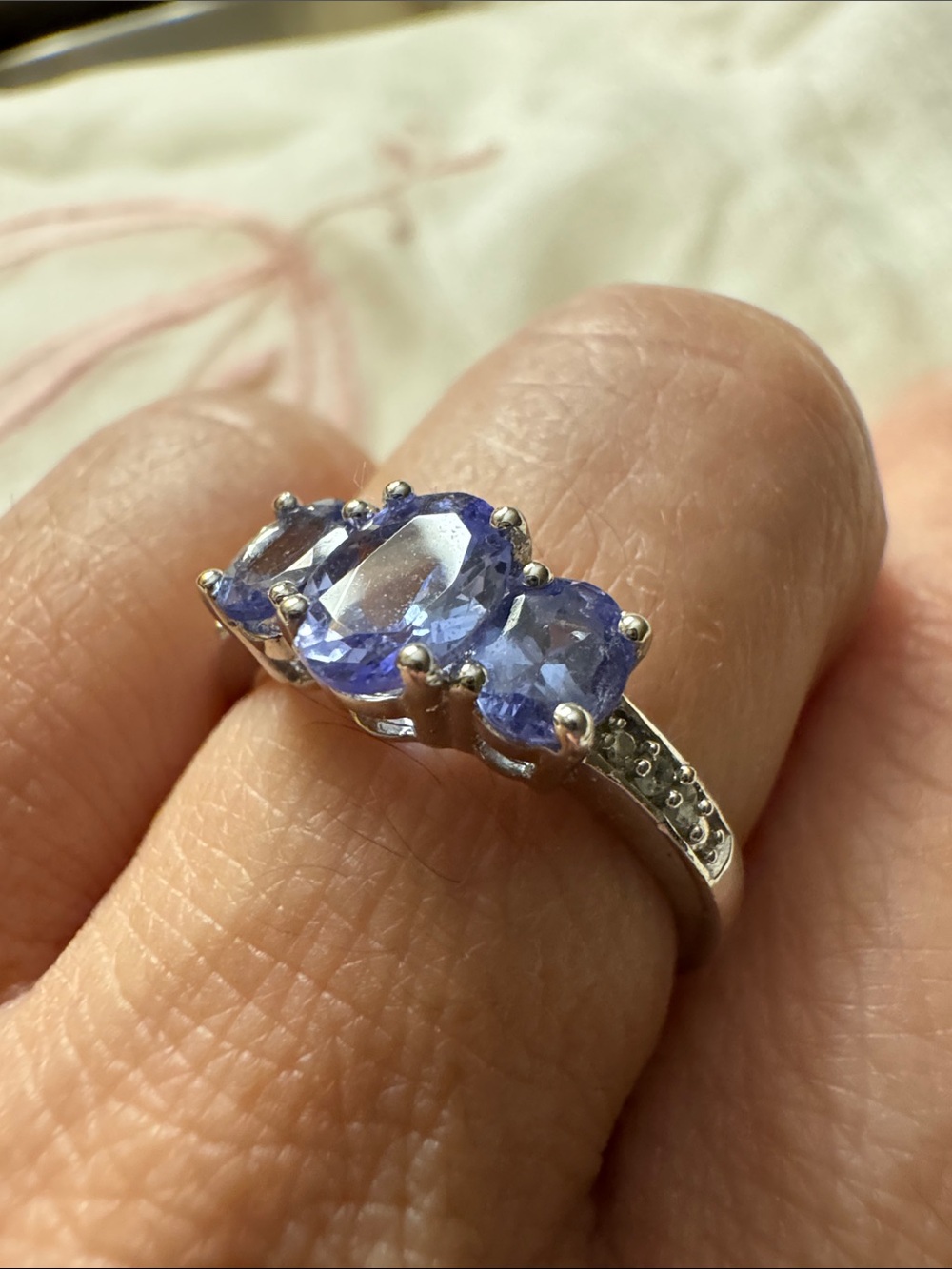 Sterling Silver Tanzanite-Color Three-Stone Ring